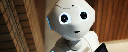 Robot looks into the camera
